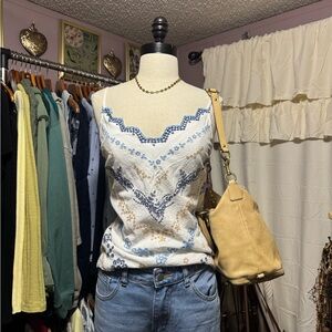 Ami Ivory Blouse with Navy Embroidery
